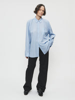 Ruched Biggie Shirt in Blue Fine Stripe