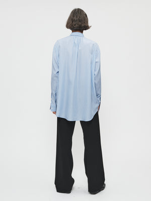 Ruched Biggie Shirt in Blue Fine Stripe