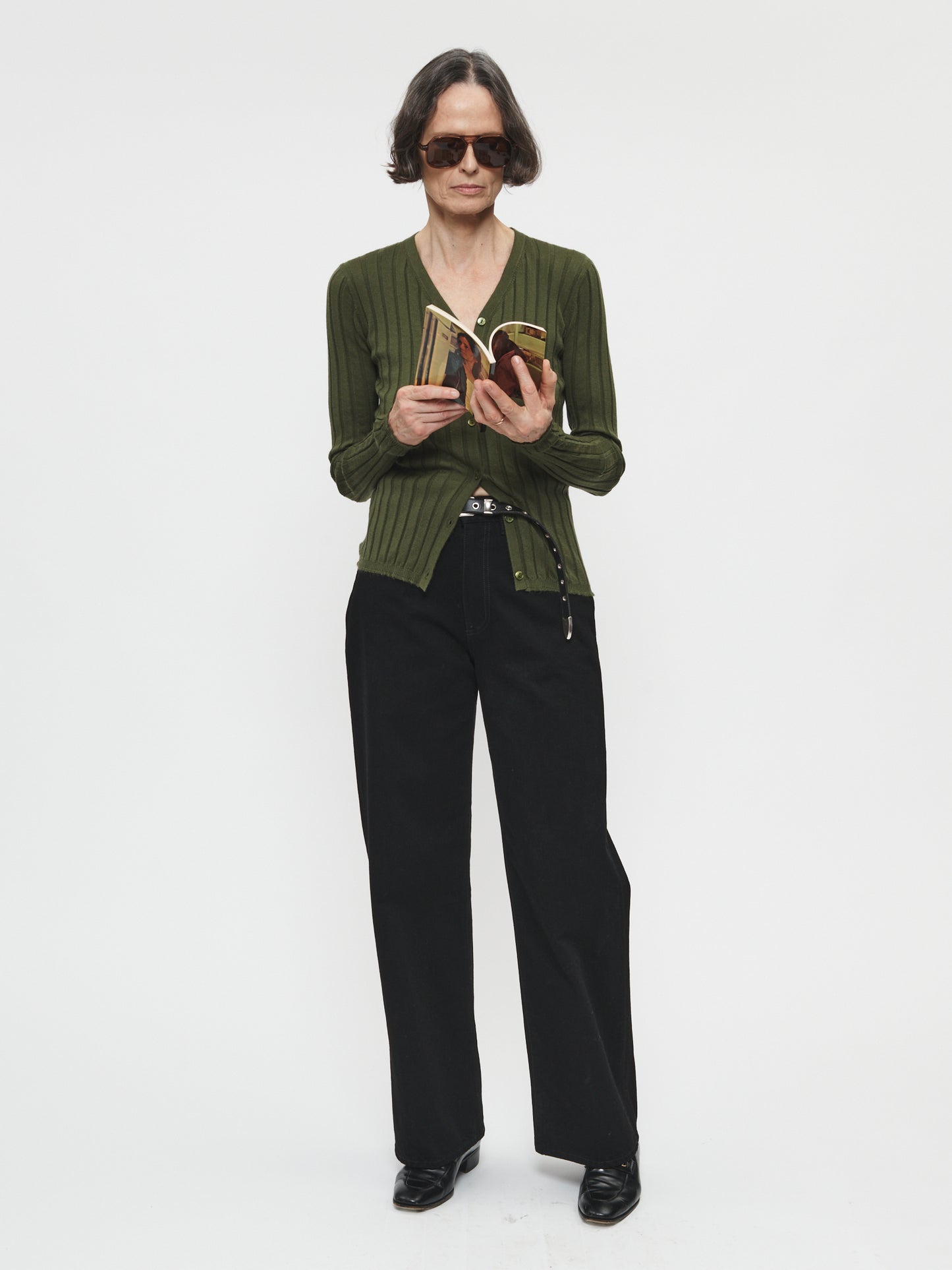 Wide Rib Cardigan Army Green