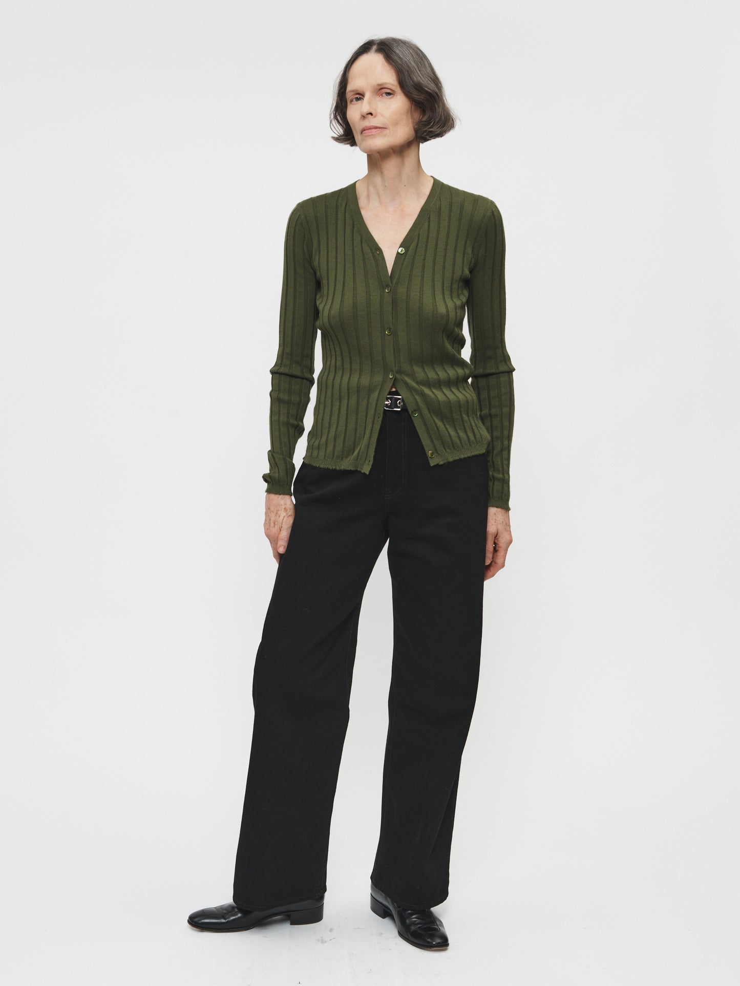 Wide Rib Cardigan Army Green