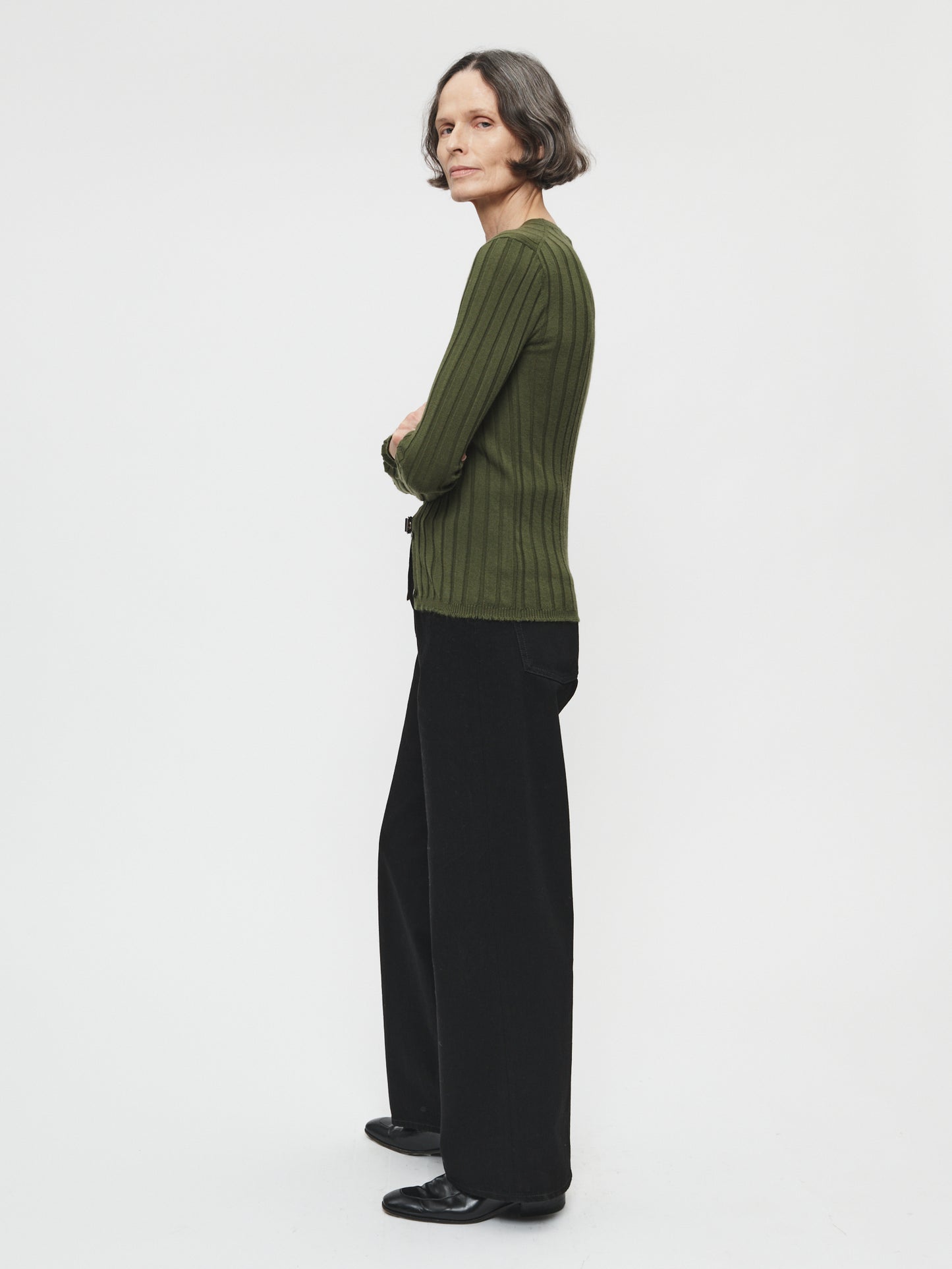 Wide Rib Cardigan Army Green