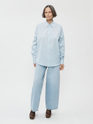 Contrast Overlock Uniform Shirt in Blue