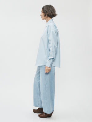 Contrast Overlock Uniform Shirt in Blue