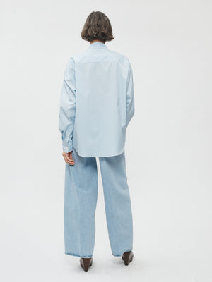 Contrast Overlock Uniform Shirt in Blue