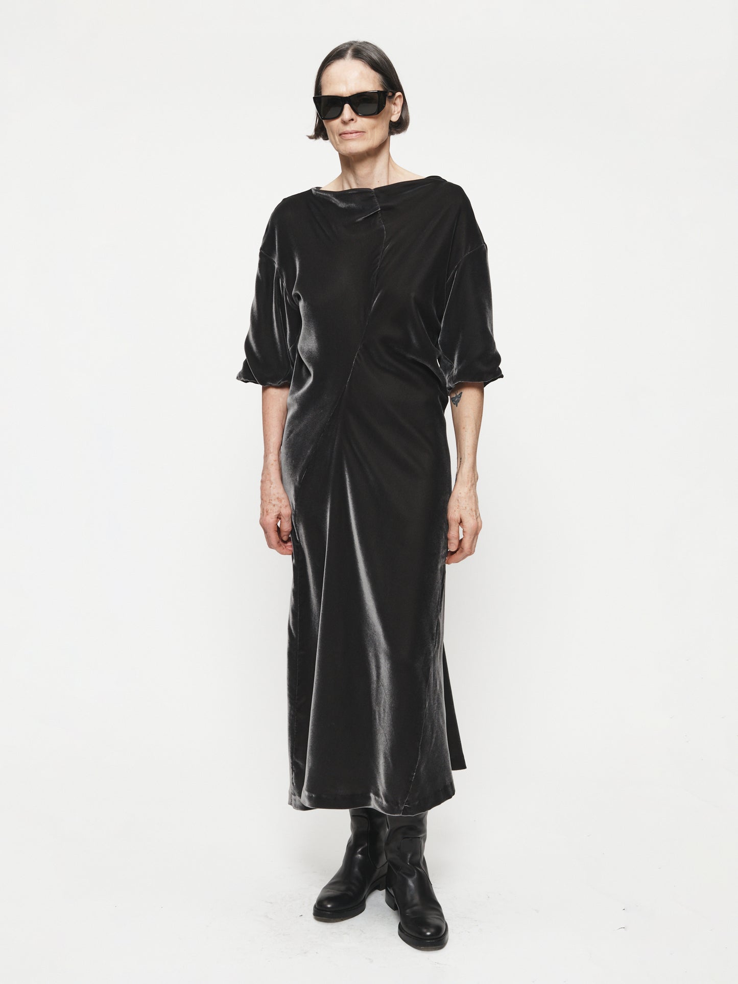 Velvet Asymmetrical Drapey Dress Mercury