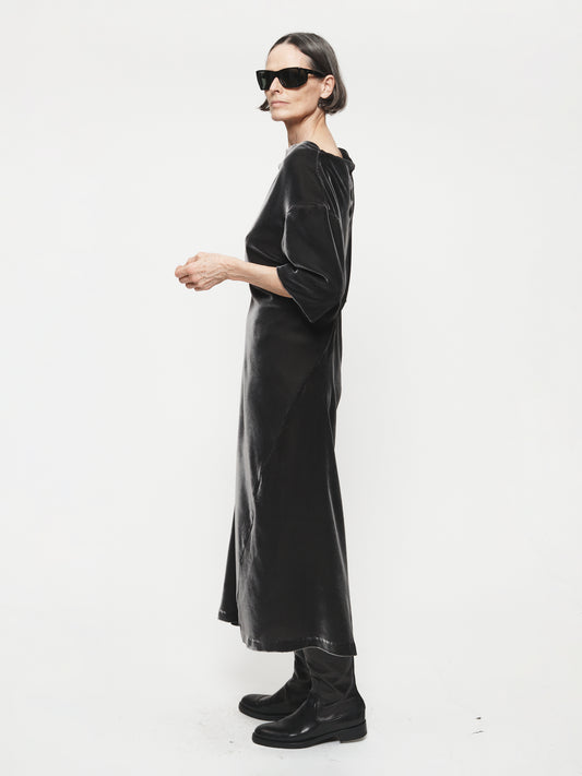 Velvet Asymmetrical Drapey Dress Mercury