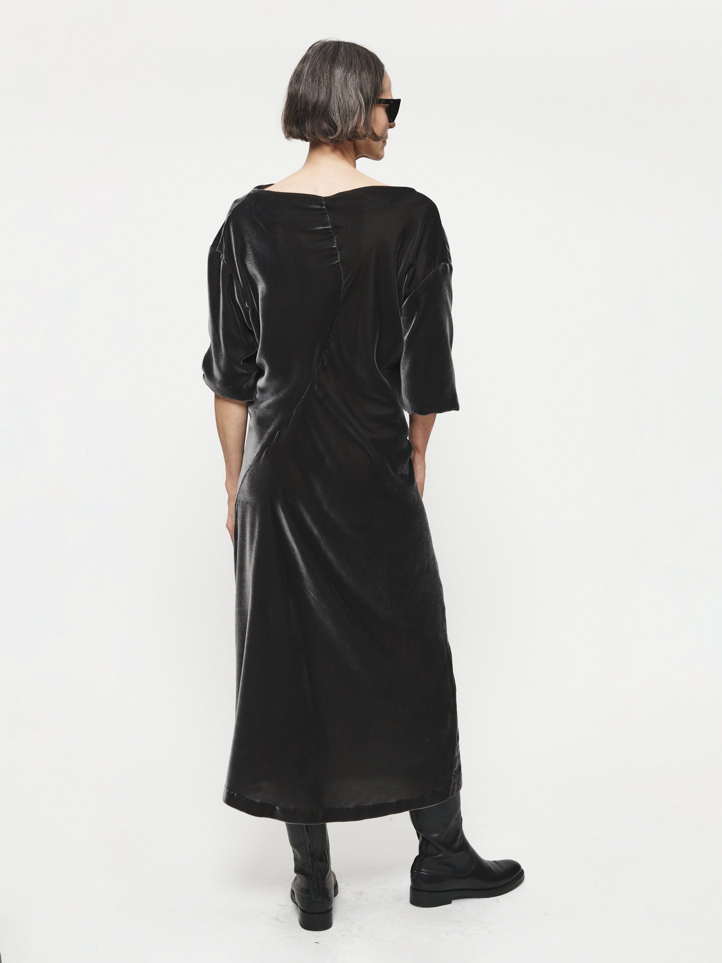 Velvet Asymmetrical Drapey Dress Mercury