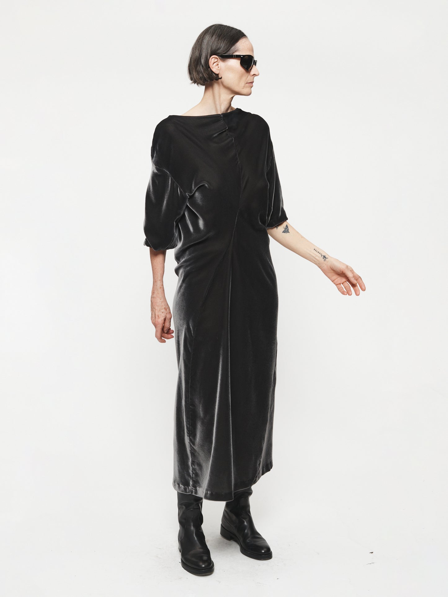 Velvet Asymmetrical Drapey Dress Mercury