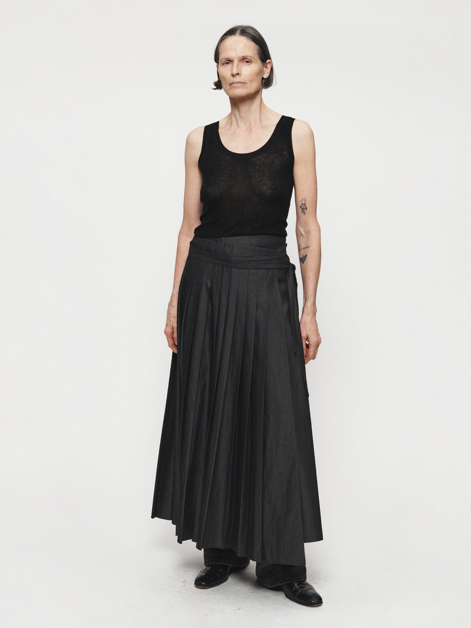 Wrap Pleat Skirt Raw Denim