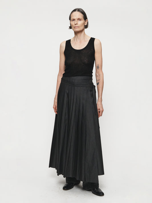 Wrap Pleat Skirt Raw Denim