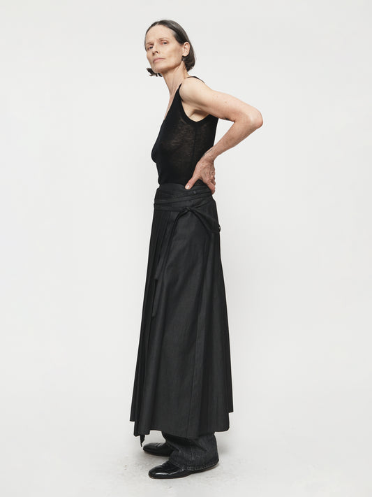 Wrap Pleat Skirt Raw Denim