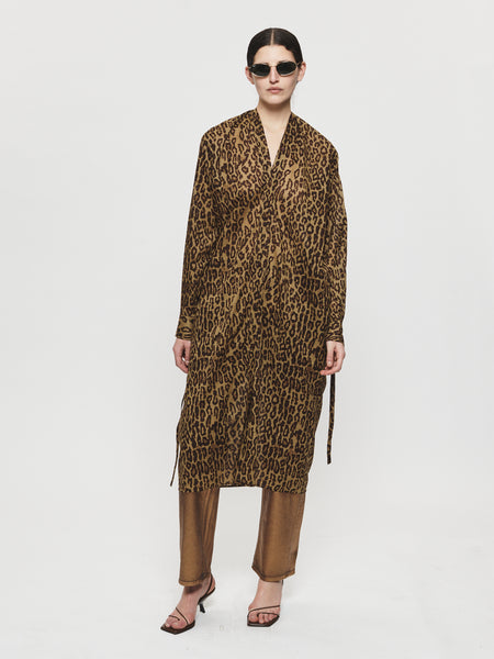 Collarless Shirtdress in Leopard