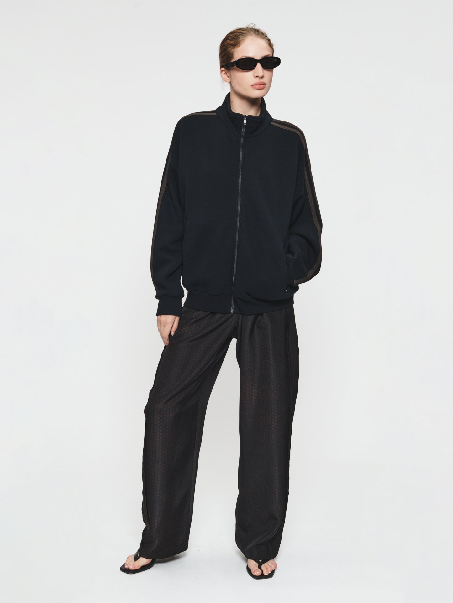 Fleecy Track Zip Up Black