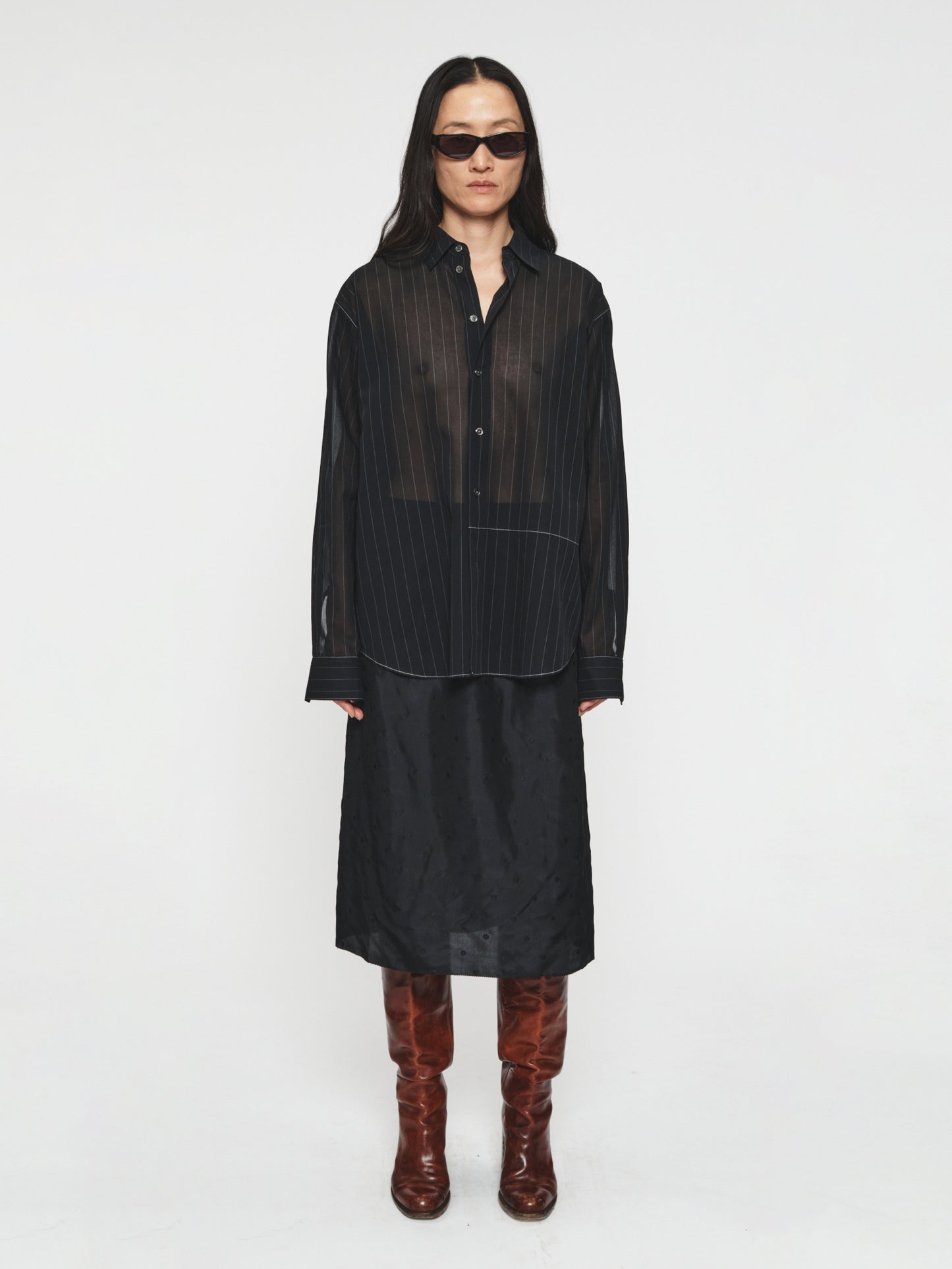 Sheer Pinstripe Shirt Ink