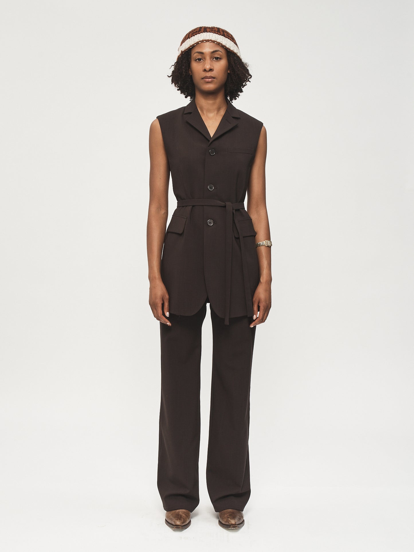 Sleeveless Blazer Brown