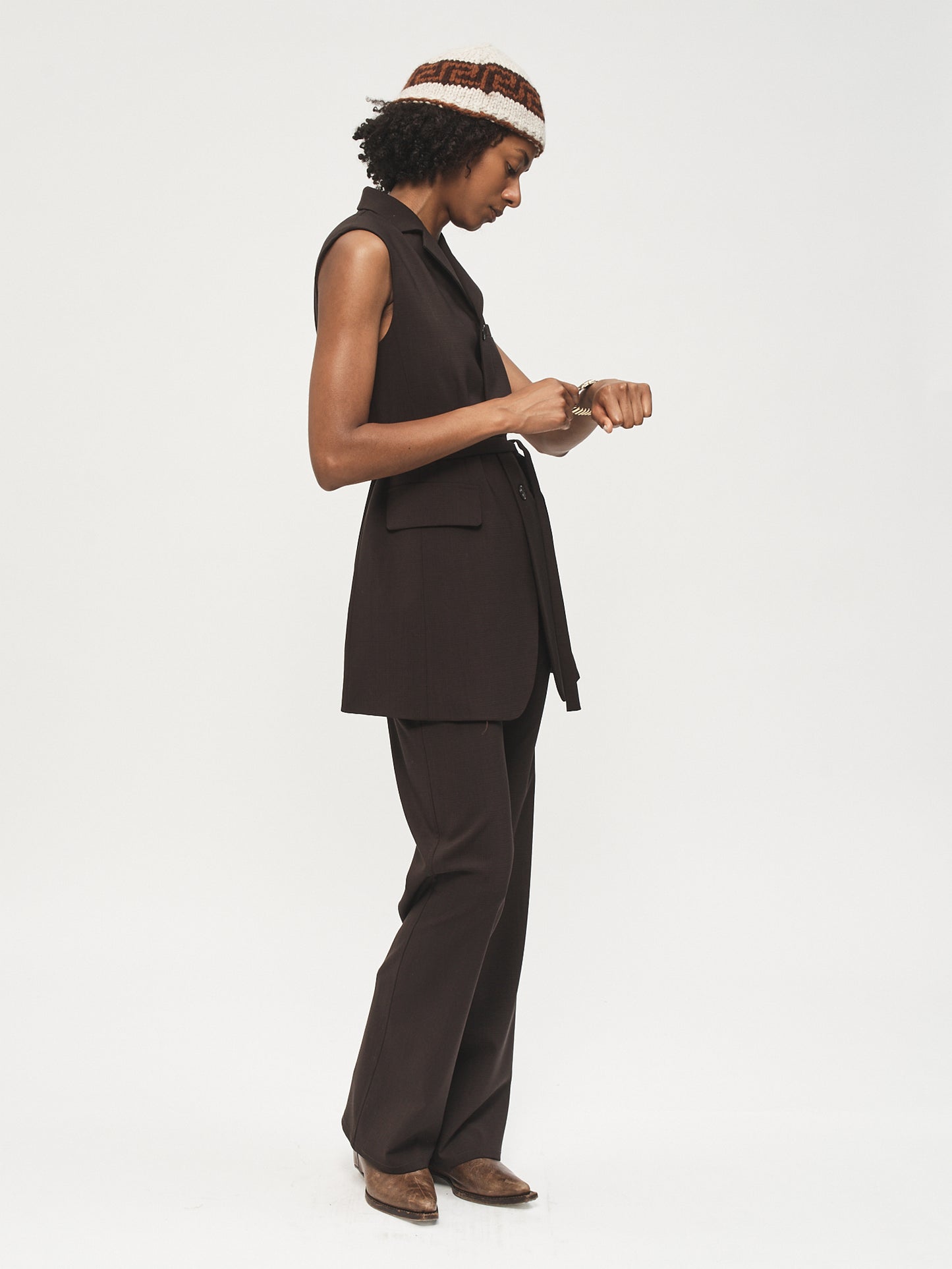 Sleeveless Blazer Brown