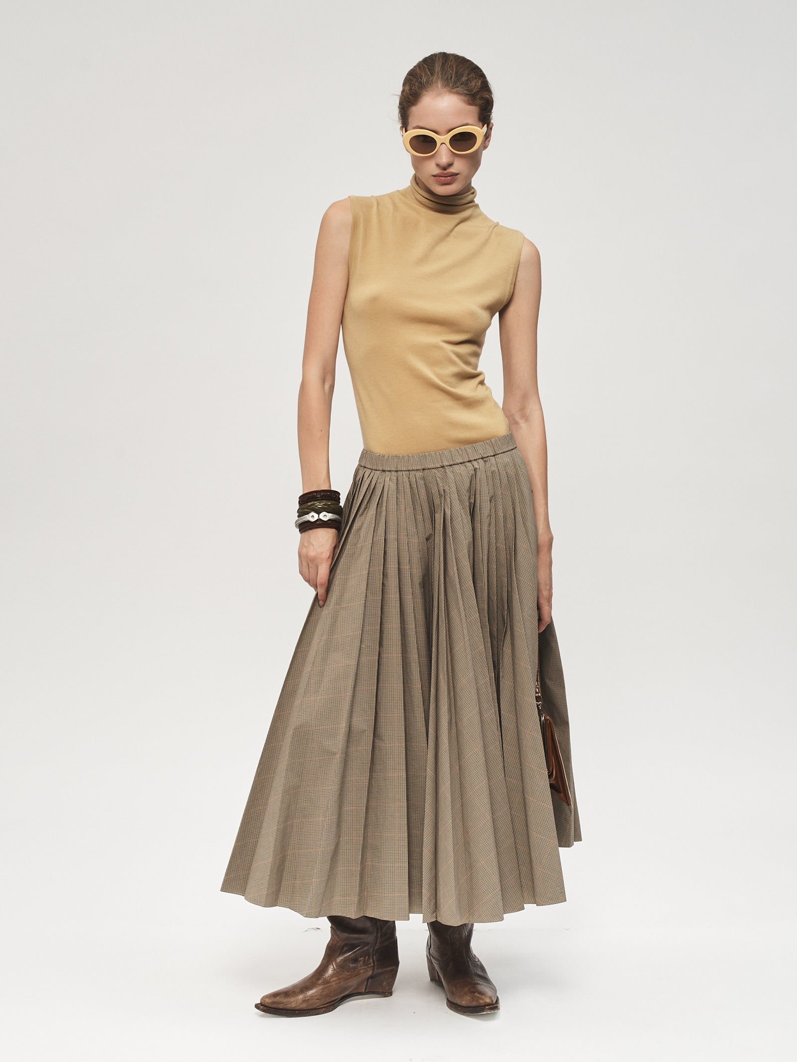 Pull-On Pleated Skirt Plaid – 6397