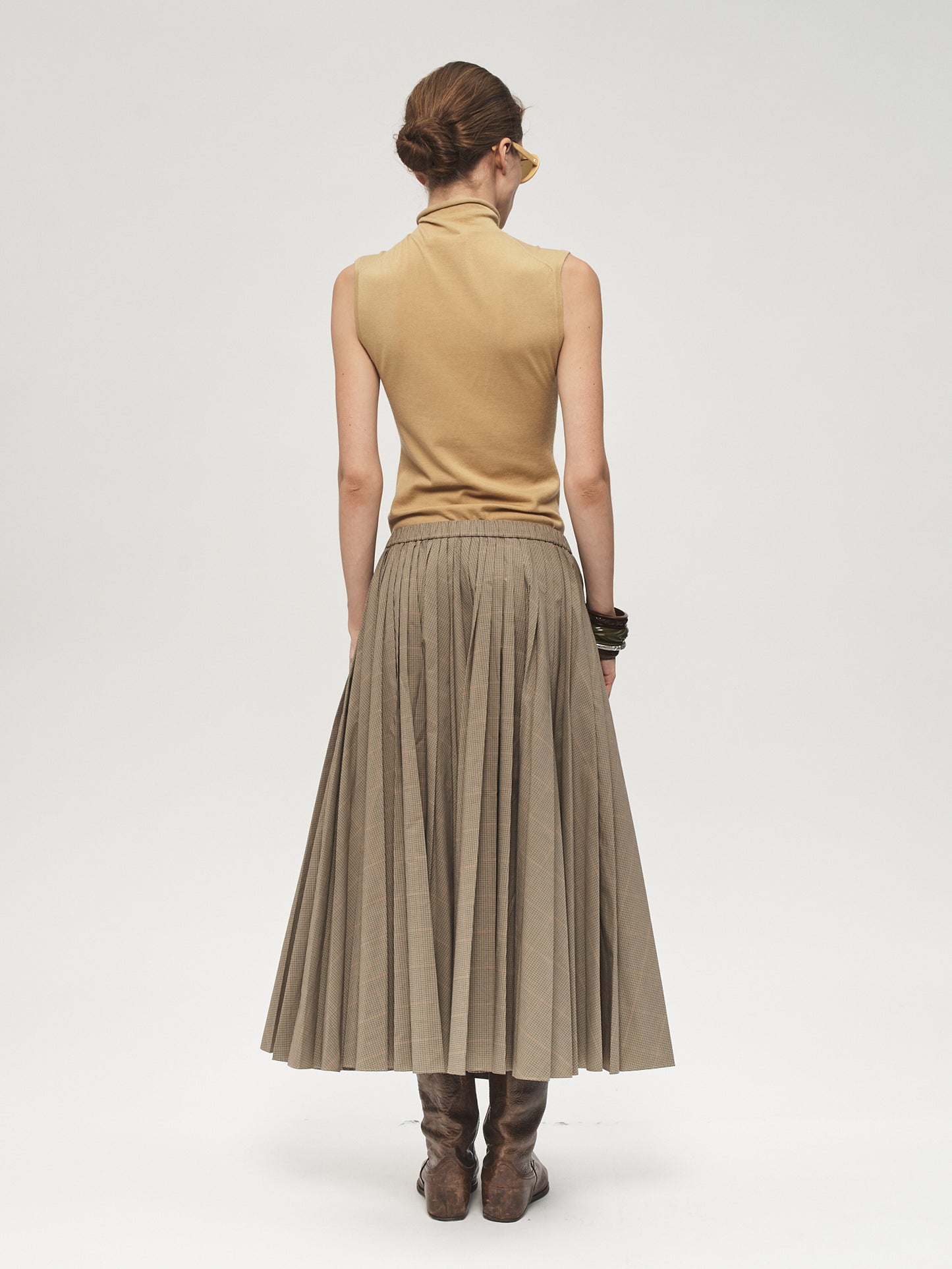 Pull-On Pleated Skirt Plaid