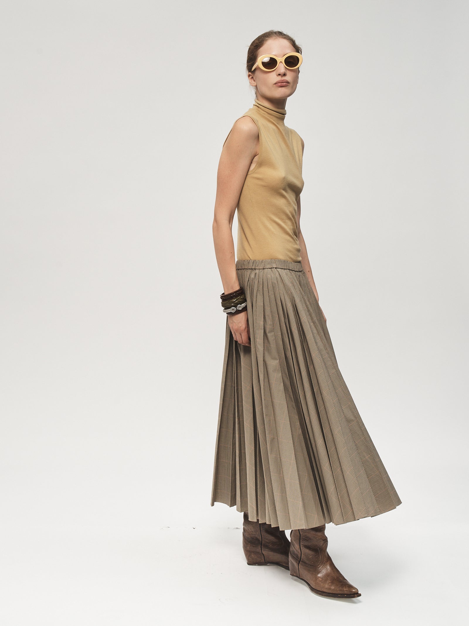 Pull-On Pleated Skirt Plaid – 6397