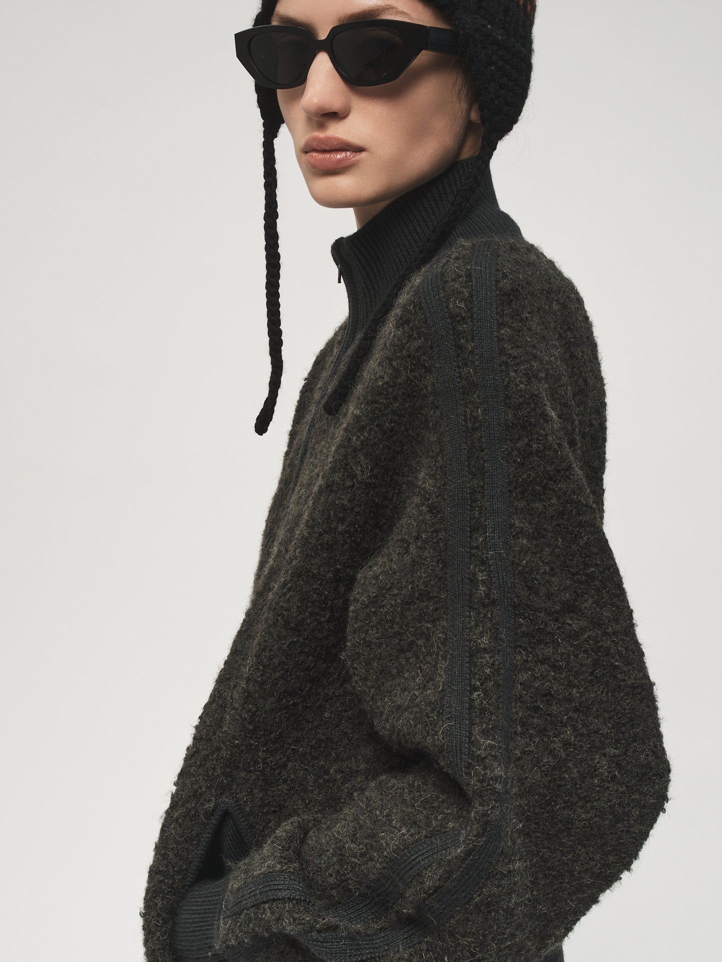 Track Zip Up Sweater Mud