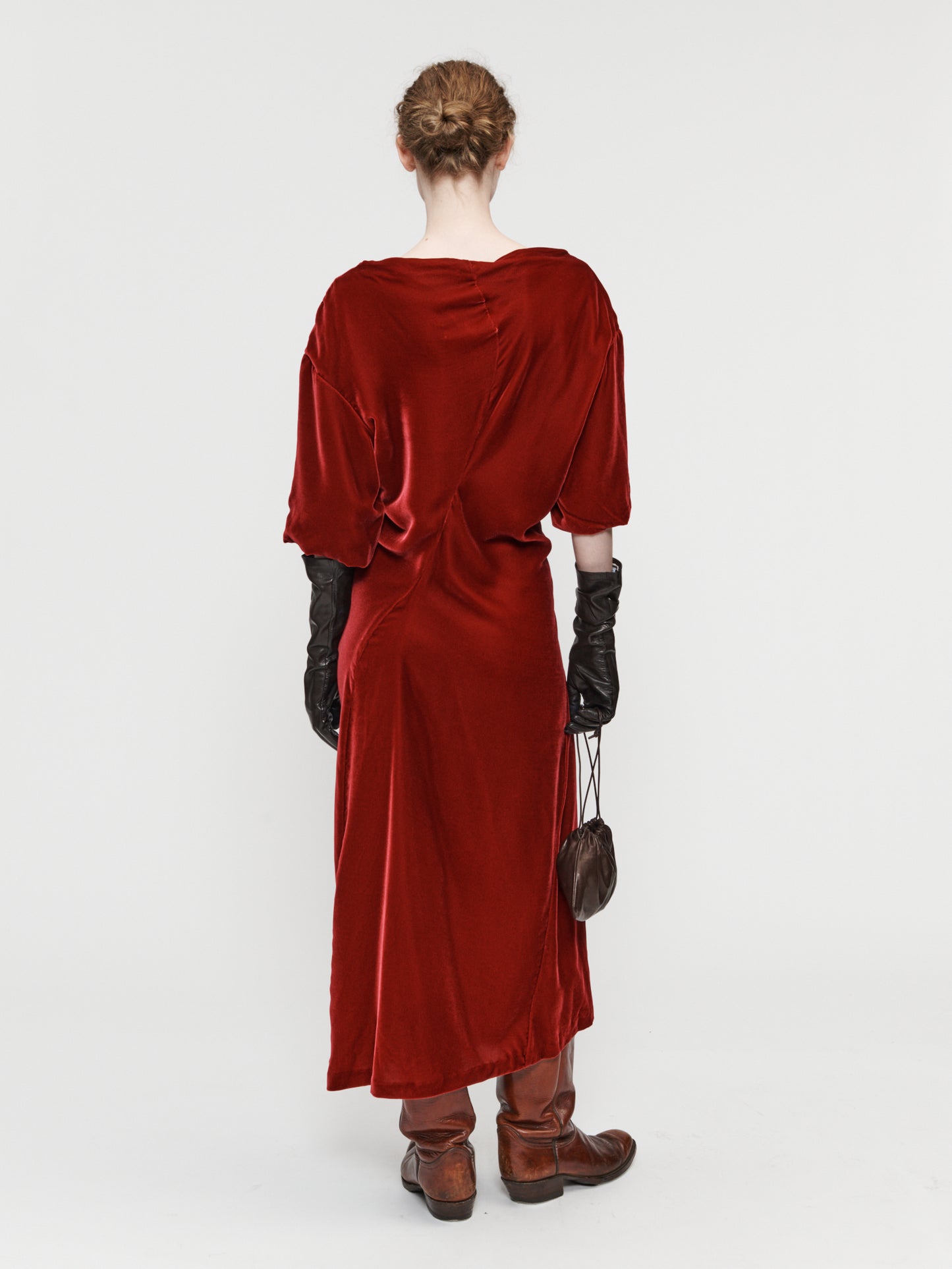 Velvet Asymmetrical Drapey Dress Pomegranate