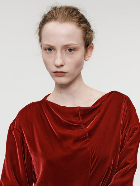 Velvet Asymmetrical Drapey Dress Pomegranate – 6397