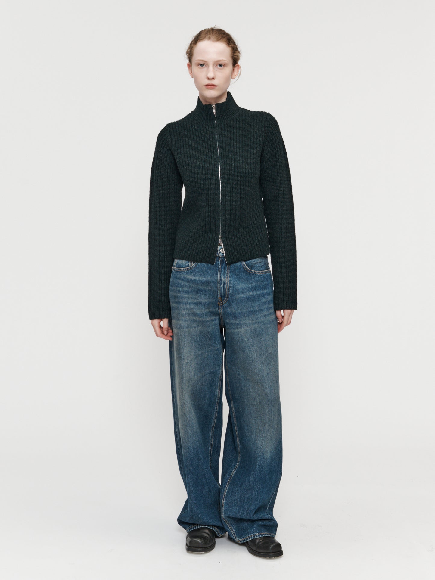 High Neck Zip Up Black Pine