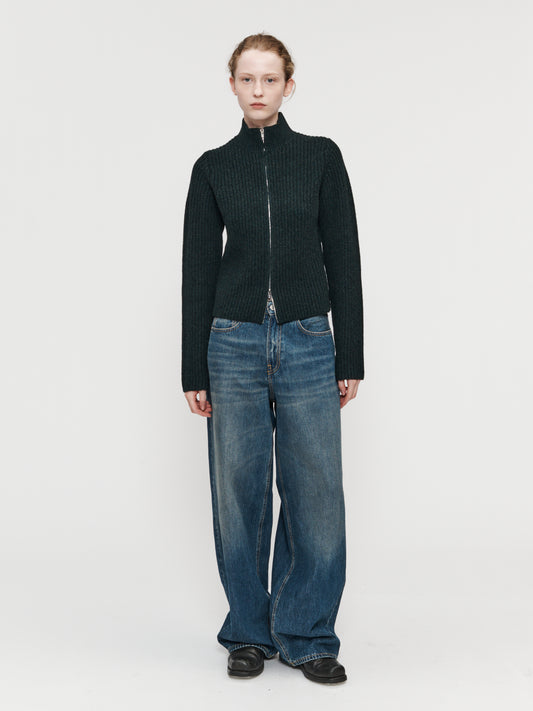 High Neck Zip Up Black Pine