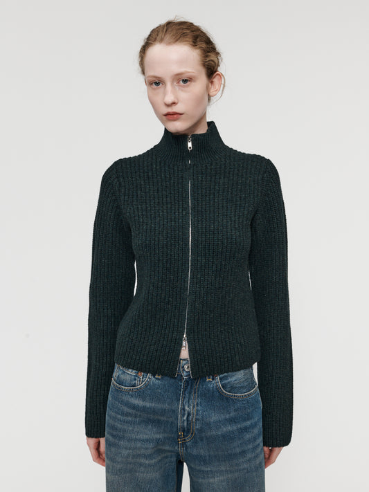 High Neck Zip Up Black Pine