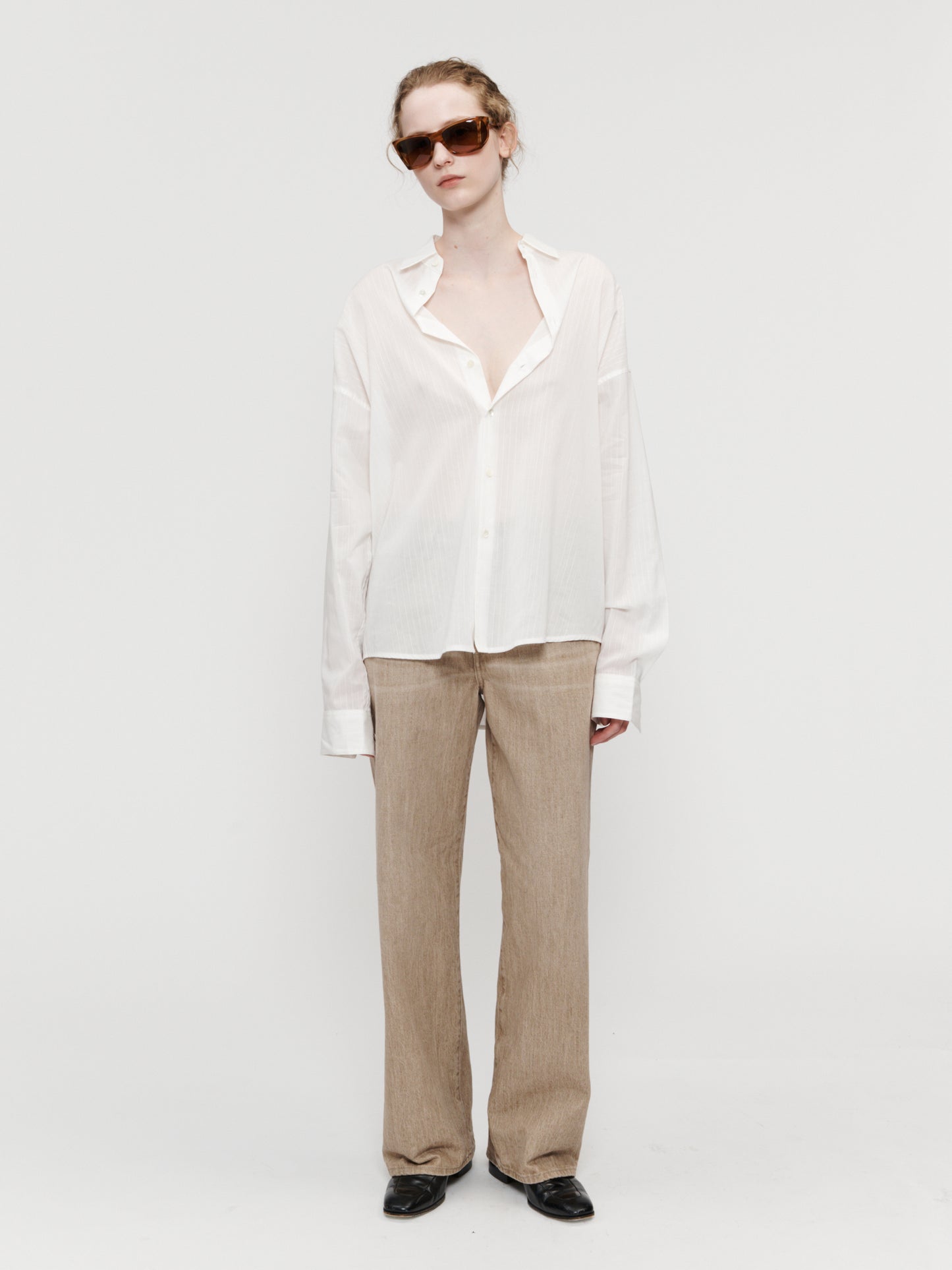 Ribbon Stripe Uniform Shirt White
