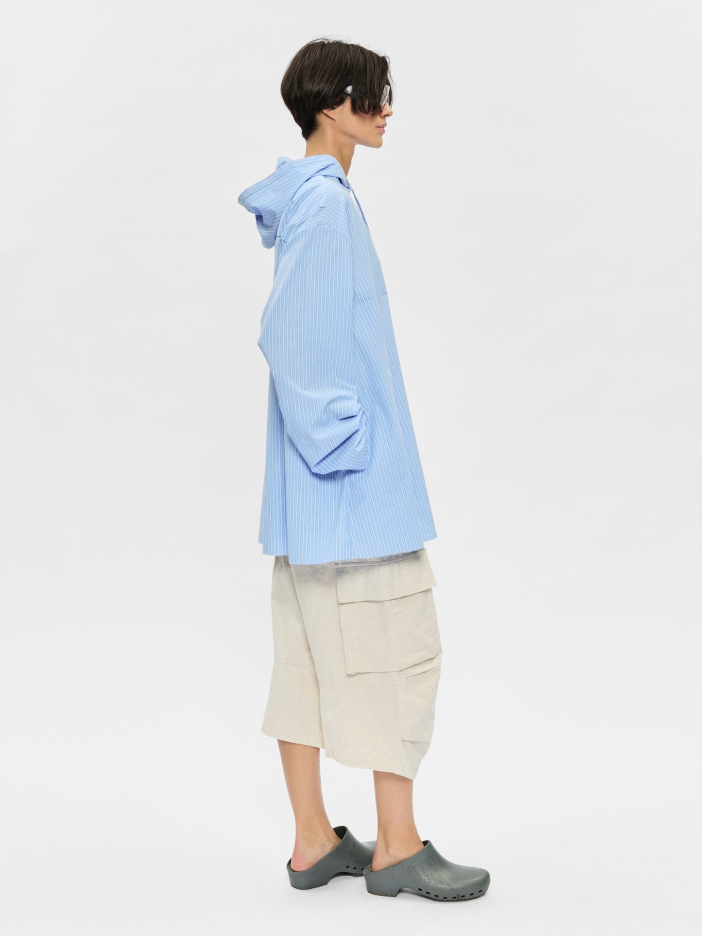 Hooded Shirt Blue Stripe