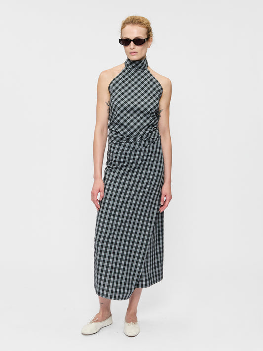 Draped Wrap Skirt Black Plaid