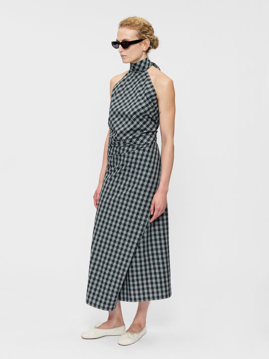 Draped Wrap Skirt Black Plaid