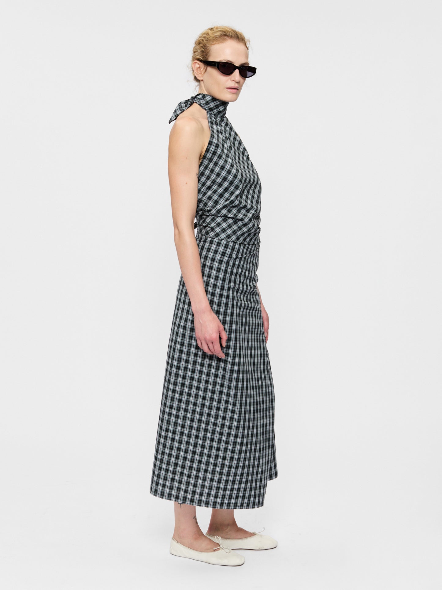 Draped Wrap Skirt Black Plaid