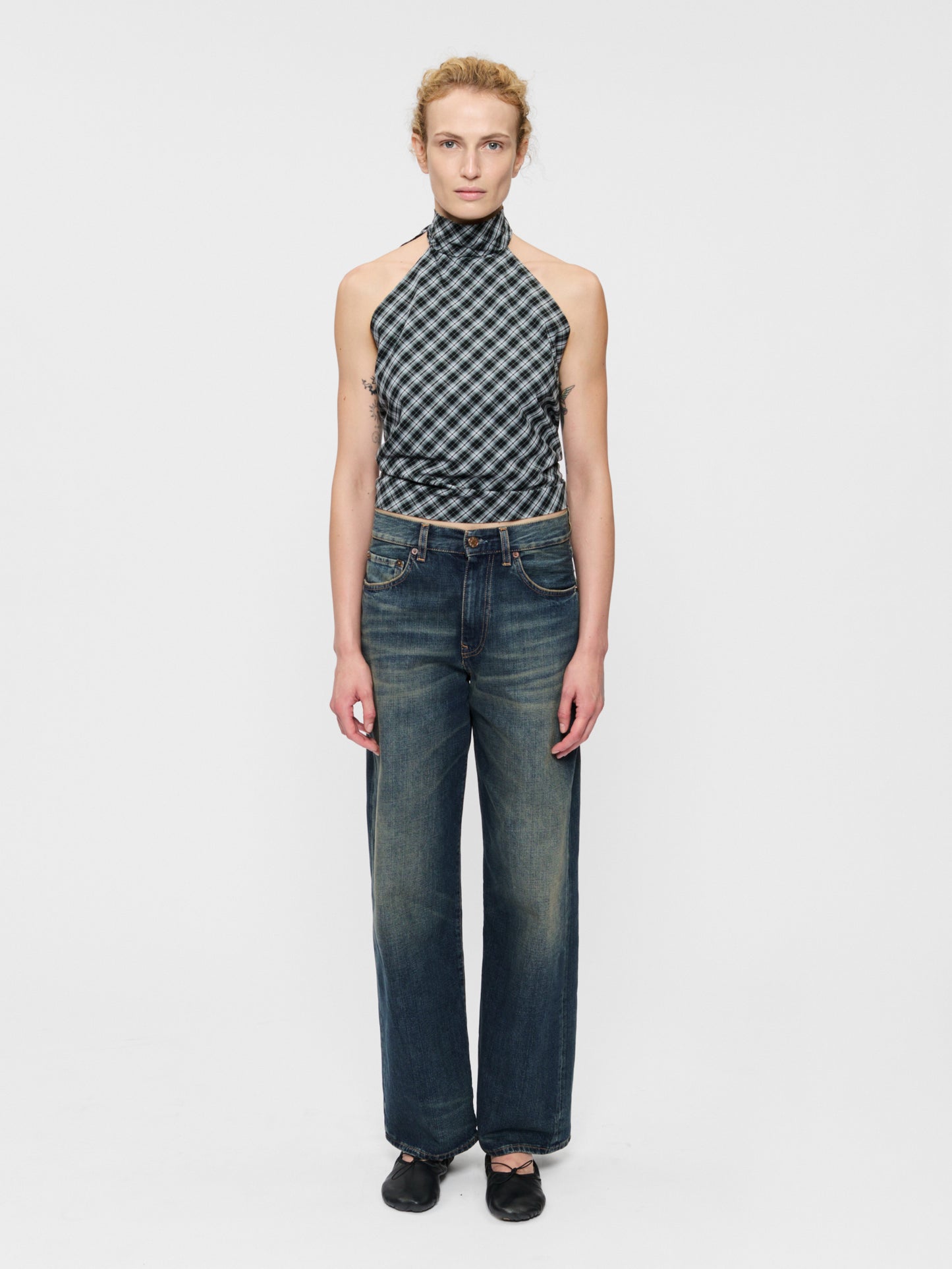 Scarf Top Black Plaid