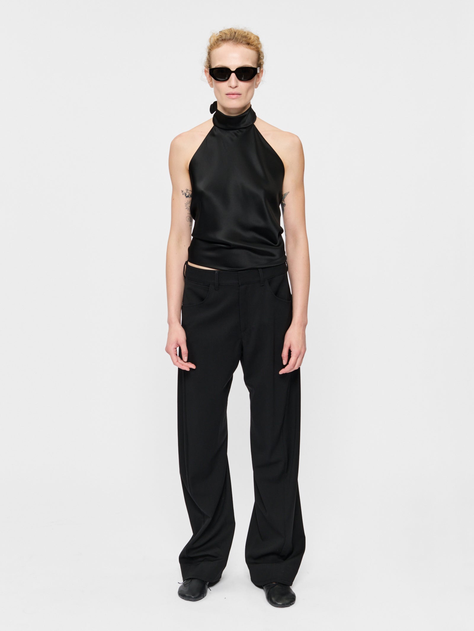 Scarf Top Black Satin – 6397