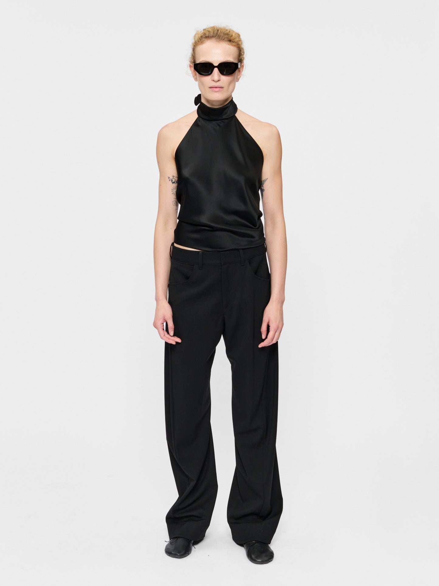 Scarf Top Black Satin