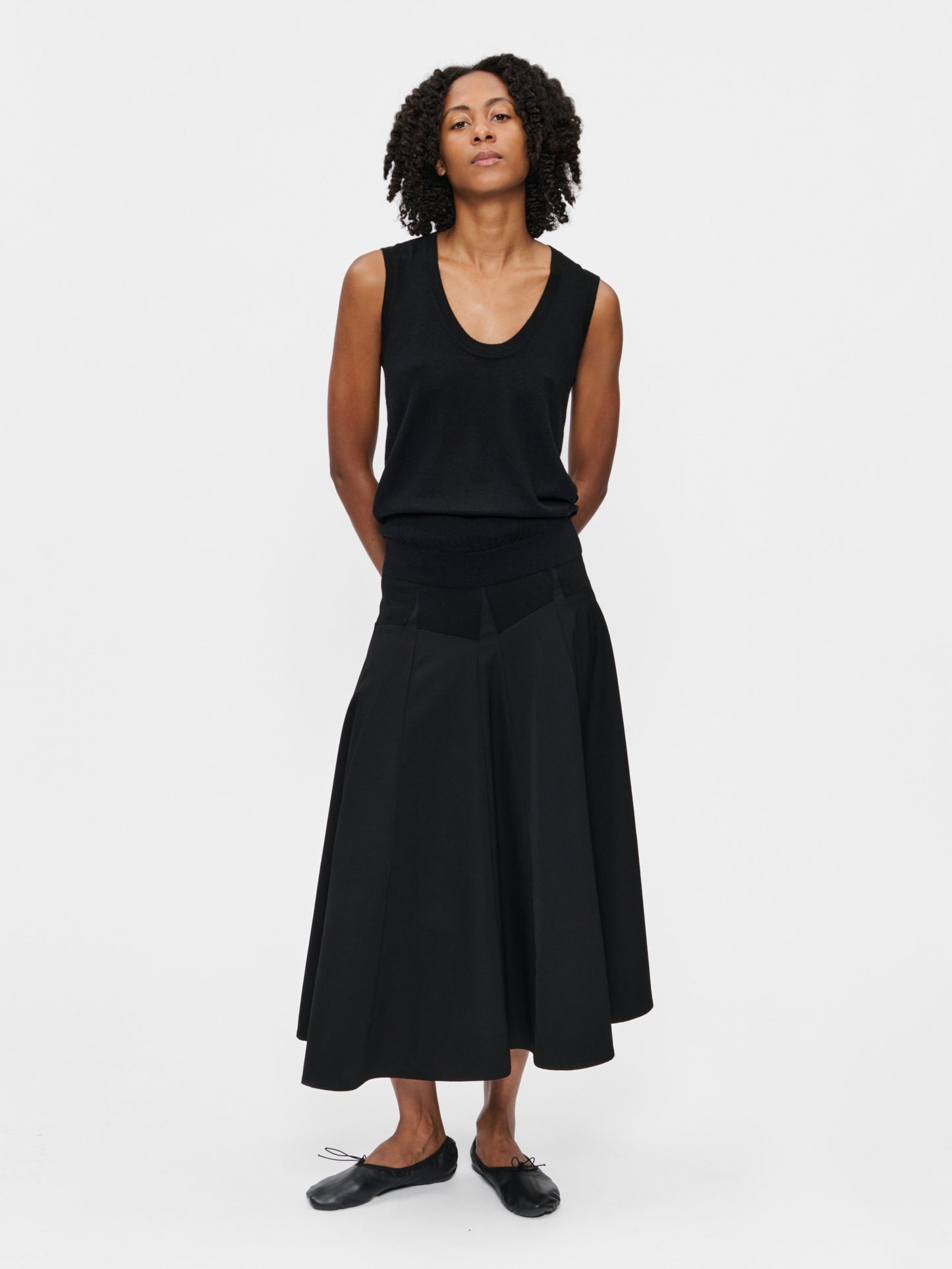 Knit Combo Godet Skirt