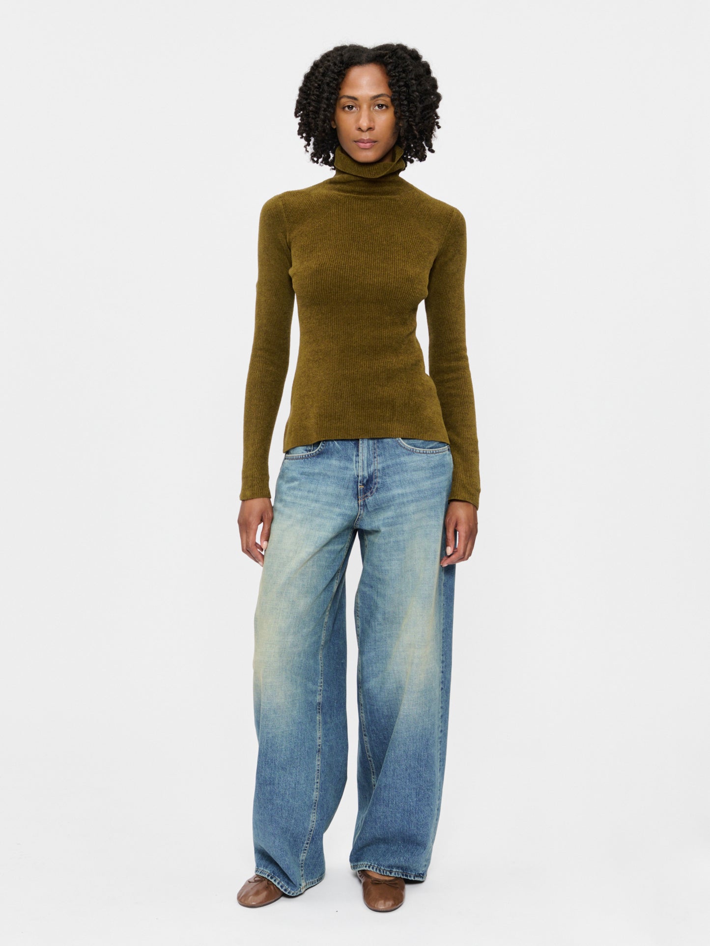 Ribbed Chenille Turtleneck Moss