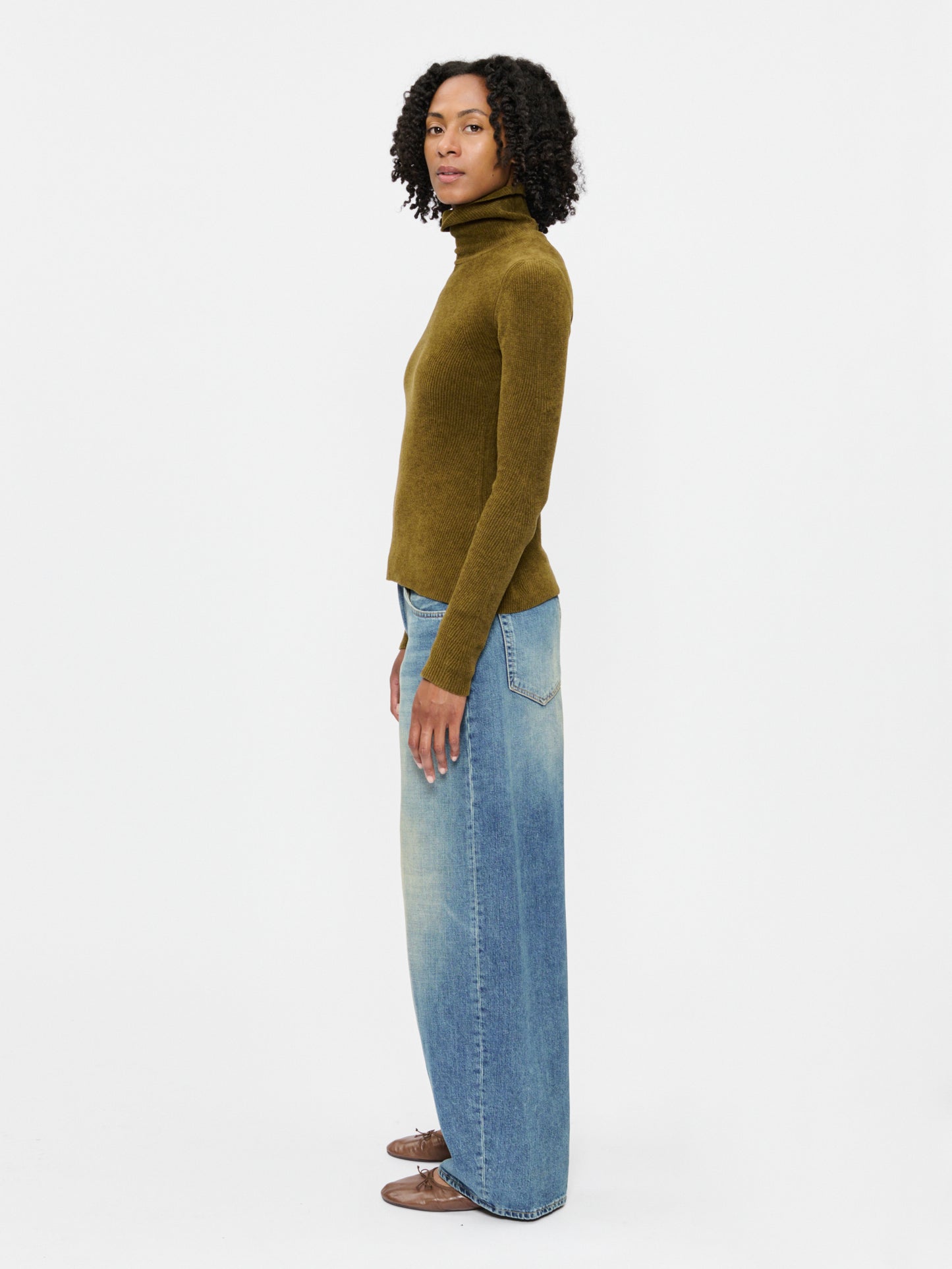 Ribbed Chenille Turtleneck Moss