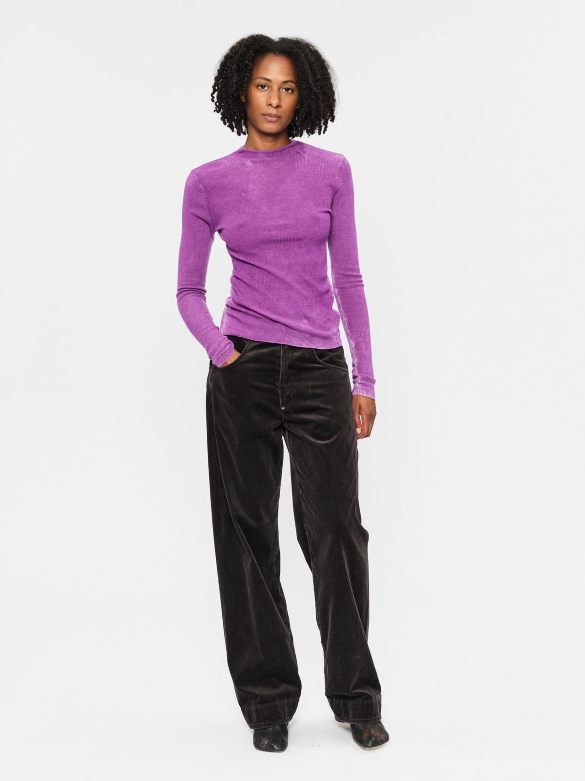 Printed Rib Mockneck Ube