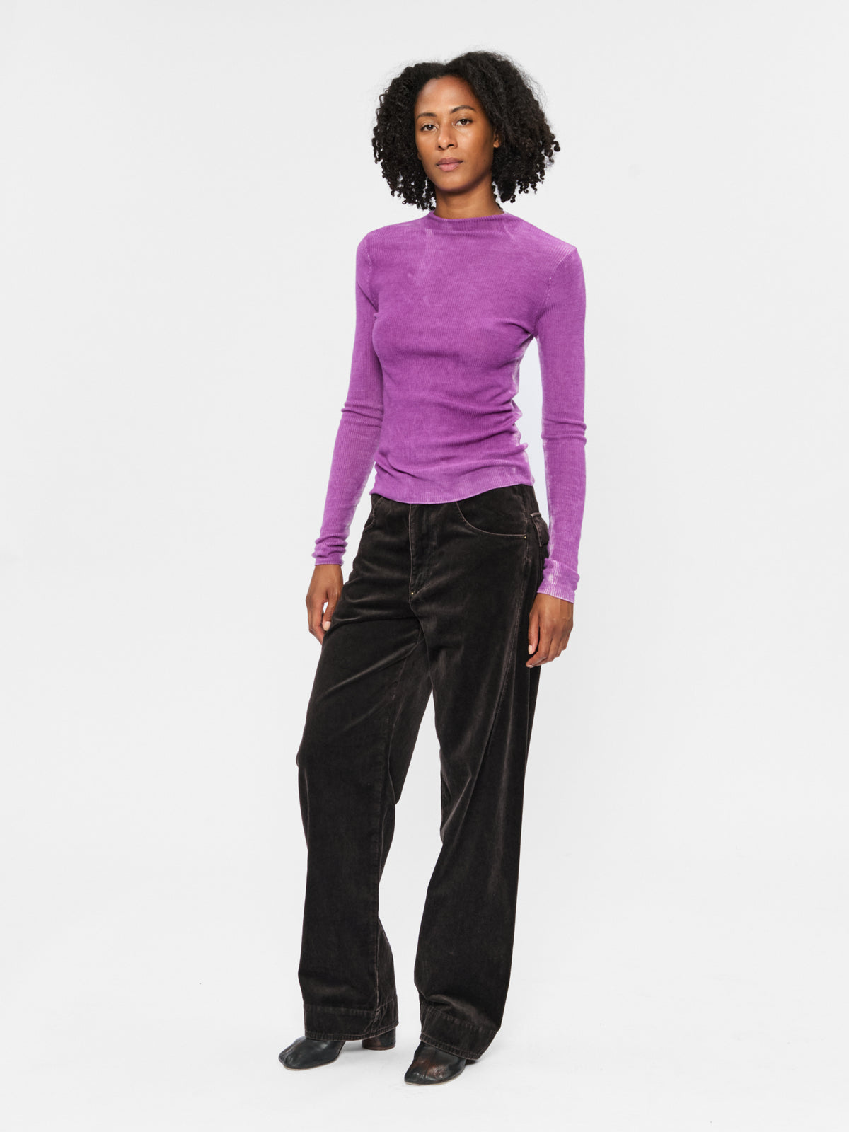 Printed Rib Mockneck Ube