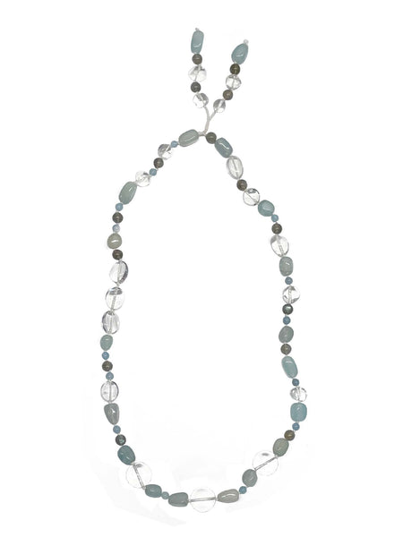 Chalcedony, Rock crystal, Labradorite and Aquamarine on Knotted Silk - Matthew Swope Jewelry