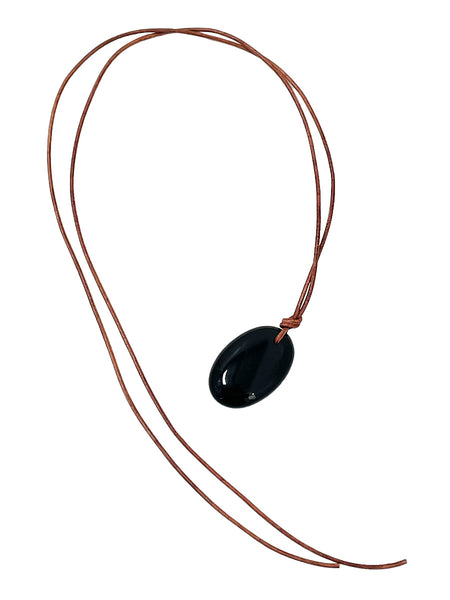 Black Obsidian on Leather Cord - Matthew Swope Jewelry