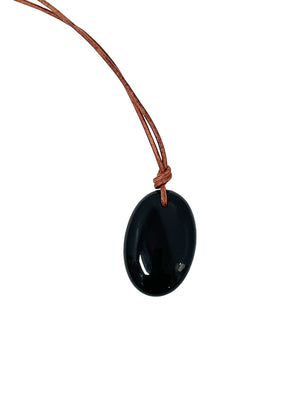 Black Obsidian on Leather Cord - Matthew Swope Jewelry