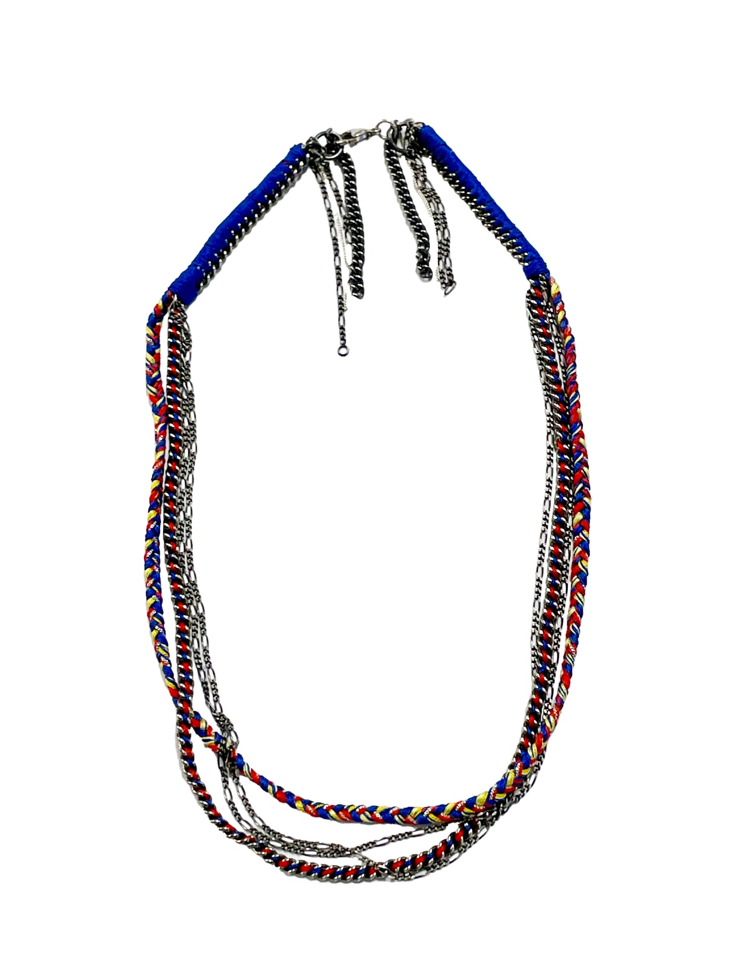 6397 X Alyssa Norton Sterling Chains with Yellow, Red, & Royal Blue Silk