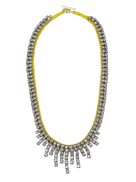 Alyssa Norton One-of-a-Kind Yellow Silk Choker with Rhinstone Fringe