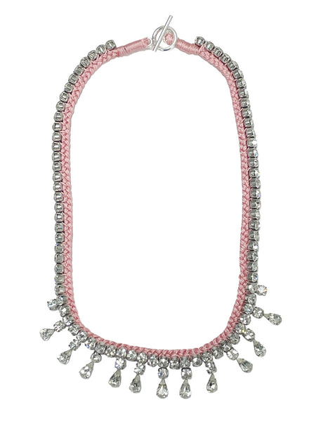 Alyssa Norton One-of-a-Kind Dusty Pink Silk Choker with Pear Shaped Drops
