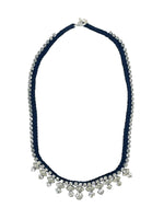 Alyssa Norton One-of-a-Kind Navy Blue Silk Choker with Rhinestone Navette Accents