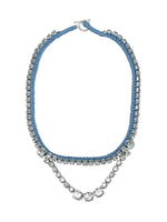 Alyssa Norton One-of-a-Kind Blue Silk Choker with Rhinstone Chain Accent